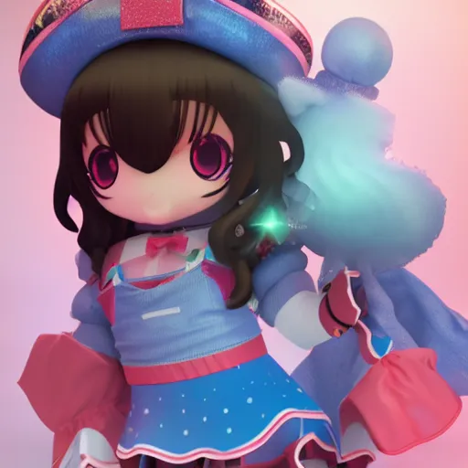 Image similar to cute fumo plush of an idol girl, popstar, lens flare, vray