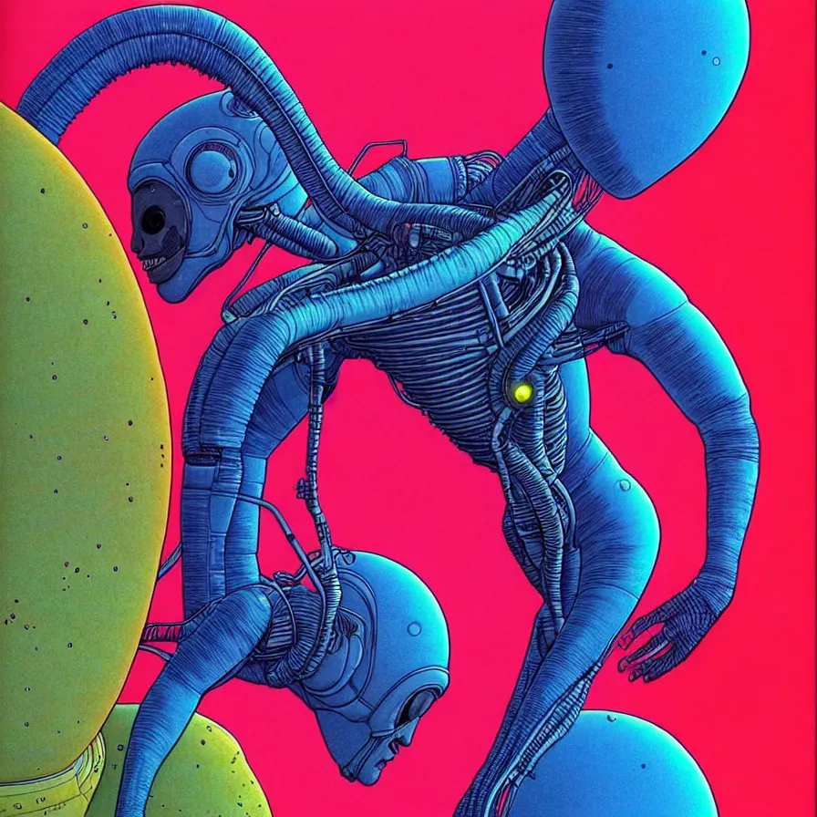 Image similar to ( ( ( ( ( alien king and astronaut talking face to face, side angle ) ) ) ) ) by mœbius!!!!!!!!!!!!!!!!!!!!!!!!!!!, overdetailed art, colorful, record jacket design