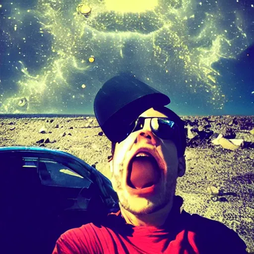 Prompt: asteroid impact selfie #selfie #explosion