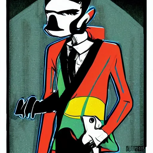 Image similar to concept art, stylized, super exaggerated proportions, concept design, male, science fiction suit, in the style of jamie hewlett