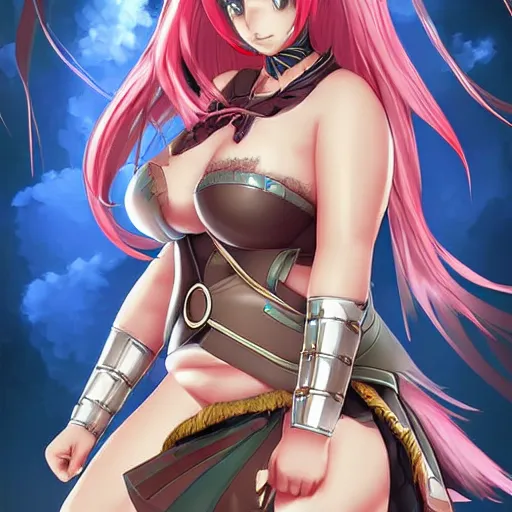 Image similar to owersize plus size anime girl warrior by Boris Valejio, high detailed digital art