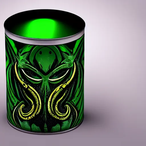 Prompt: Cthulhu energy drink can, photorealistic