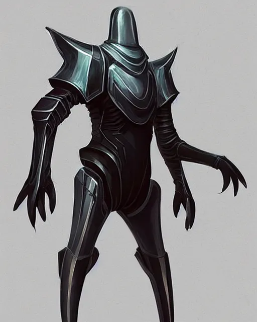 Image similar to concept art for a tall bug futursitc knight, designed to appear like an insect, sleek design, futursitic design, detailed digital illustration by greg rutkowski, android netrunner