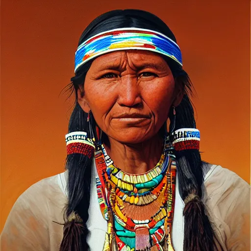 Image similar to portrait of a hopi woman ( 3 5 ) from the hopi reservation in northeastern arizona, an oil painting by ross tran and thomas kincade