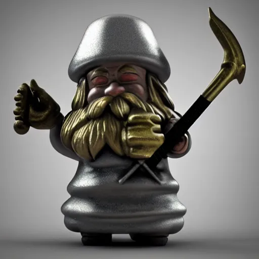 Prompt: garden gnome heavy metal band, 3d model, octane, metallic