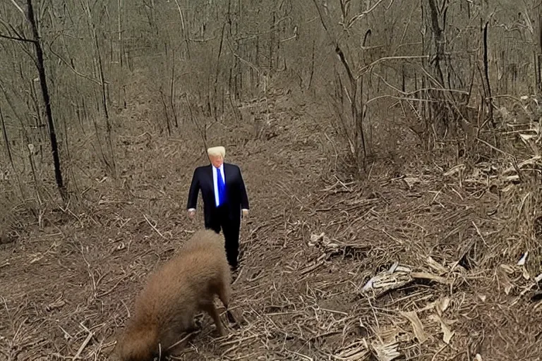 Image similar to donald trump caught on trail cam