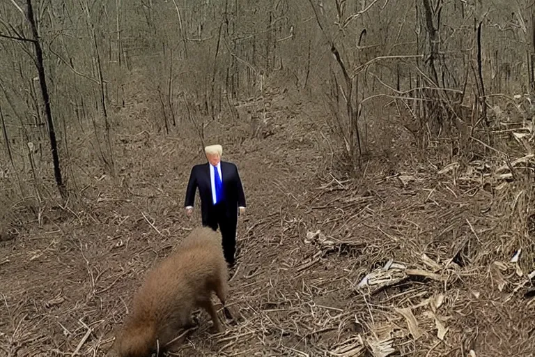 Prompt: donald trump caught on trail cam