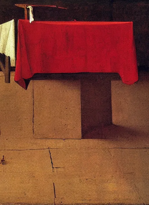 Image similar to red cloth of the floor, medieval painting by jan van eyck, johannes vermeer, florence