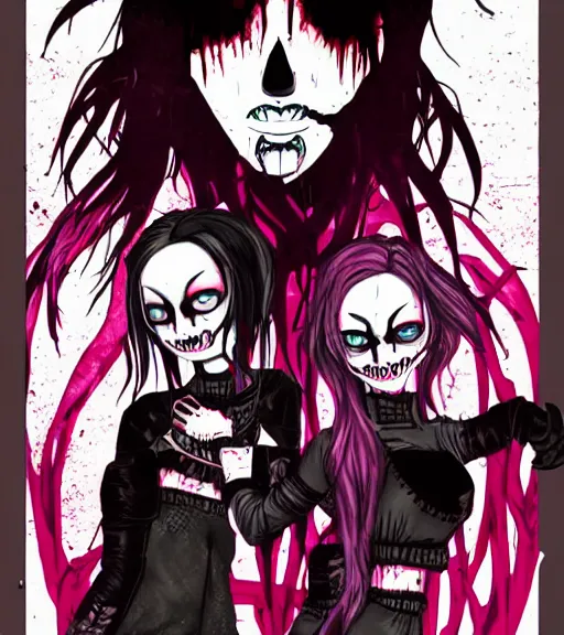 Image similar to horror acid colors, a dark picture comic featuring blood horror and goth anime girls, anime vampires, evil horror vibes