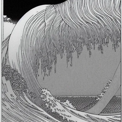 Prompt: ocean swells by Moebius, black and white, fine lines, hyper detailed, hokusai