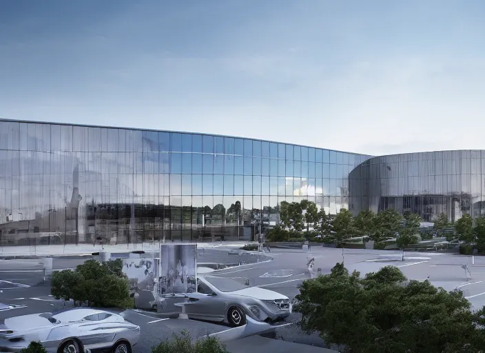 Image similar to mercedes exhibition center exterior designed by gensler, fosters, photorealistic octane render 8 k, 2 8 mm