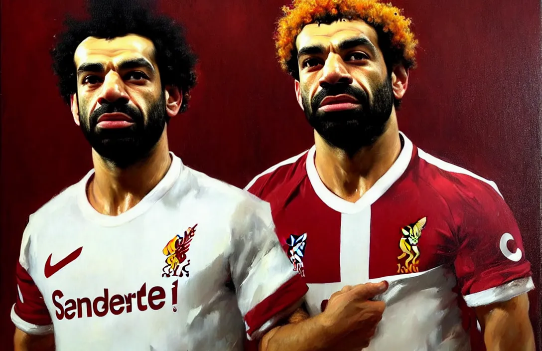 Image similar to portrait of mohamed salah!!!!!!!!!!!!!!!!!!!!!!!!!!!, detailed face, detailed painting,, epic lighting, by ilya repin, phil hale and kent williams