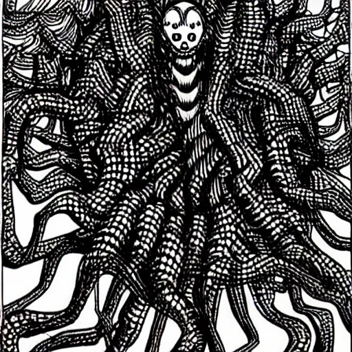 Prompt: arachnophobia, artwork by junji ito