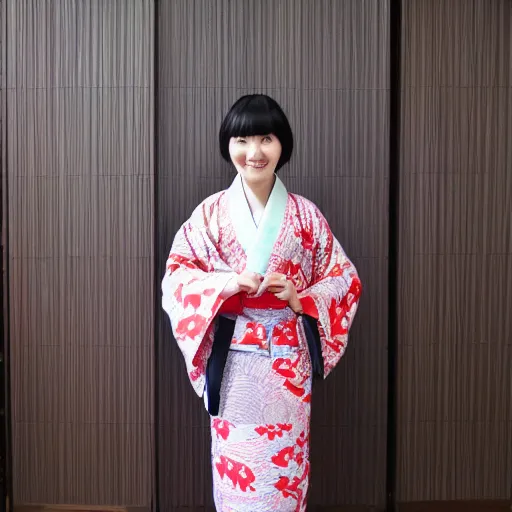 Image similar to photo of Japanese woman wearing kimono with batik pattern, she is cute and shy