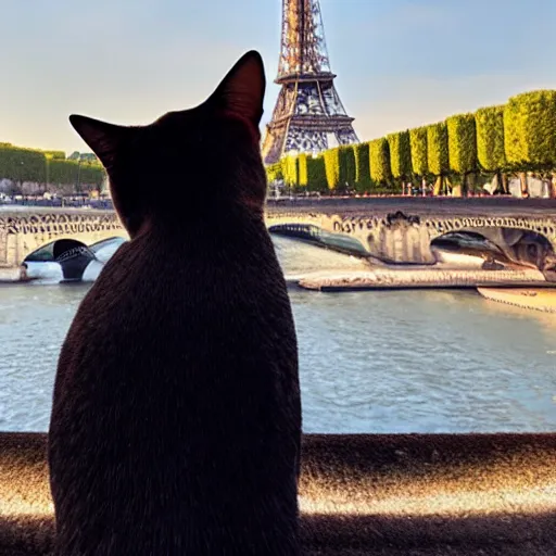 Prompt: cat back looking on paris