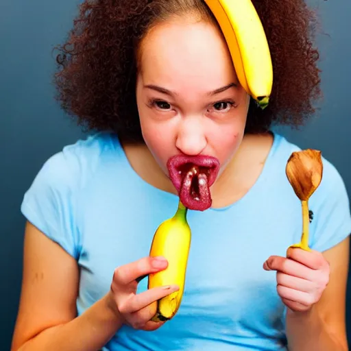 Image similar to photo of a person unable to eat banana properly