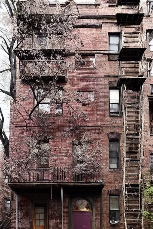 Image similar to (((((a ramshackle Manhattan brick brownstone deep in the forest))))) by Grace Liu!!!!!!!!!!!!!!!!!!!!!!!!!!!