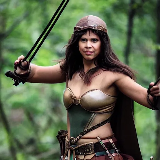 Prompt: photo of female robin hood amazon warrior
