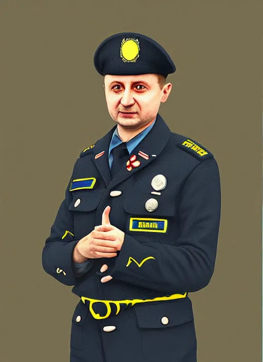 Image similar to volodymyr zelenskyy wearing a police uniform, digital art