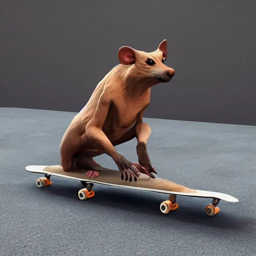 Image similar to [Half man half rat half dog on a skateboard, trending on artstation and unrealengine]