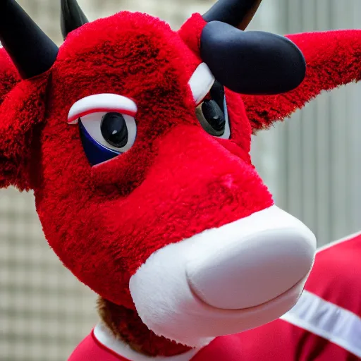 Prompt: a portrait of benny the bull, chicago bulls mascot, details visible