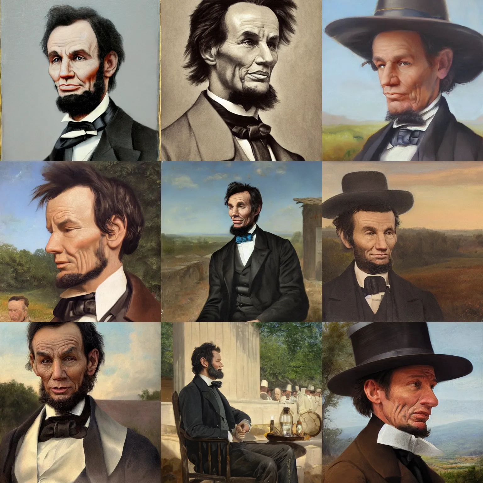 Prompt: facial portrait of mark wahlberg as abraham lincoln, sweating underneath the sun in gettysburgh, oil on canvas by william sidney mount - 1 8 3 3, trending on artstation