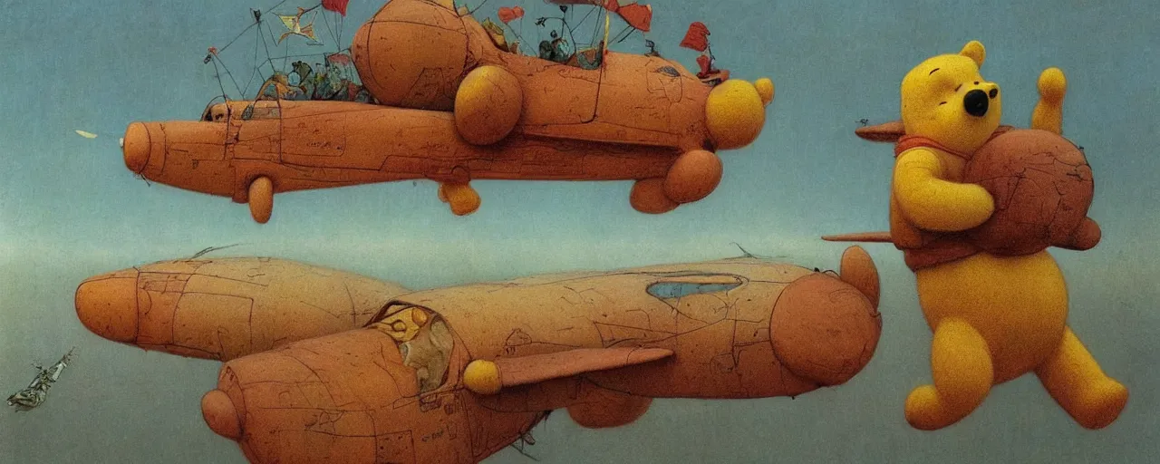 Prompt: winnie the pooh airplane by beksinski