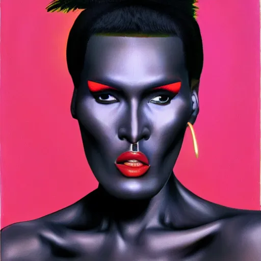 Image similar to a portrait painting of Grace Jones, 4k,