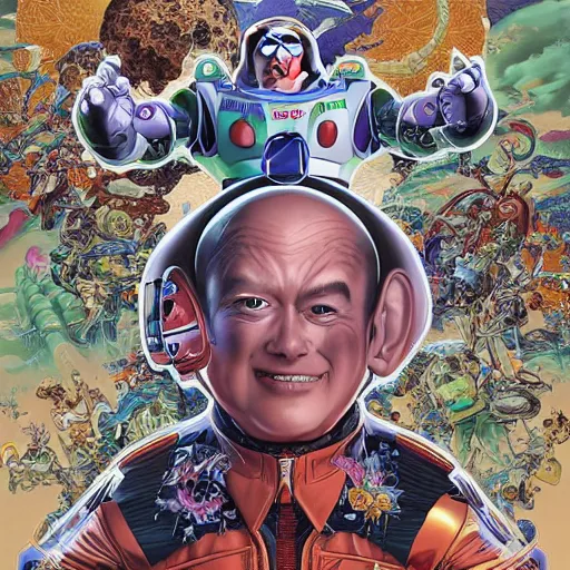 Prompt: portrait of crazy buzz lightyear, symmetrical, by yoichi hatakenaka, masamune shirow, josan gonzales and dan mumford, ayami kojima, takato yamamoto, barclay shaw, karol bak, yukito kishiro