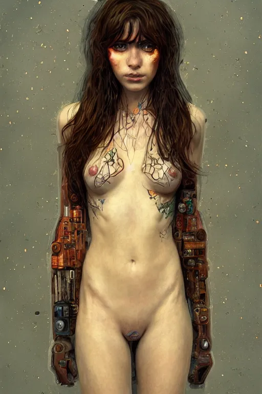 Image similar to portrait of beautiful young maiden, warhammer, cyberpunk, a lot of scars, readhead, the future ages, highly detailed, artstation, illustration, art by gustav klimt, 8 k quality