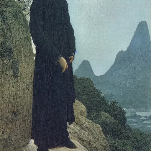 Image similar to a young man in guilin, by caspar david friedrich,