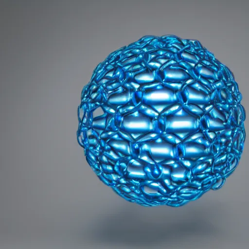 Prompt: blue glass balls connected by small steel rods ( ordered like a helix ), octane render, studio photo