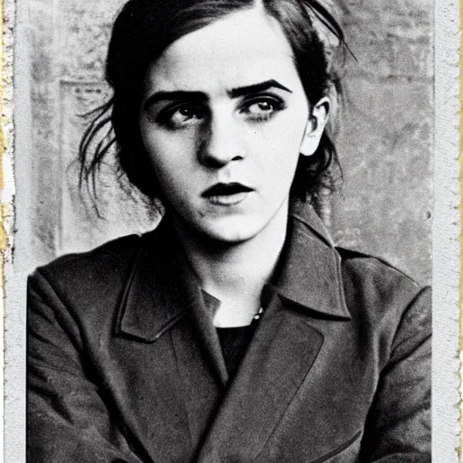 Image similar to photograph of soviet chekist comrade emma watson, vintage revolution photograph, famous photo