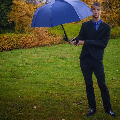 Image similar to young man holding an umbrella, photo