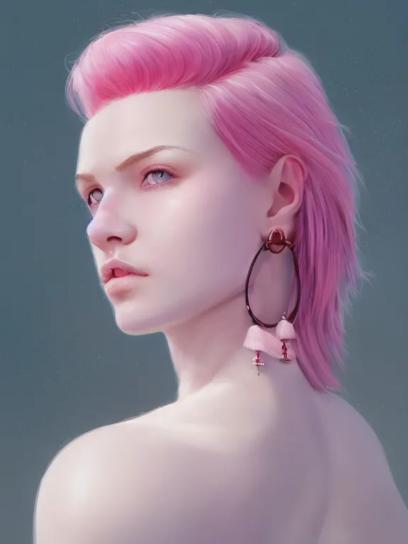 Prompt: beautiful russian girl with short pink hair and nose piercing, pink eye liner, thin round earrings, winds of winter, au naturel, hyper detailed, digital art, trending in artstation, cinematic lighting, studio quality, smooth render, octane rendered, concept art, sharp focus, illustration, art by artgerm and greg rutkowski and wlop