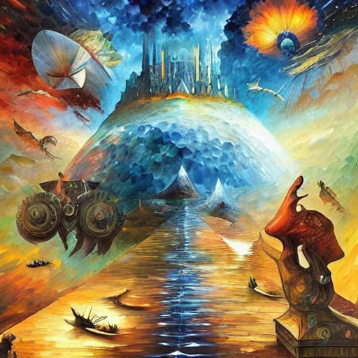 Image similar to art by android jones, james christensen, rob gonsalves, paul lehr, leonid afremov and tim white