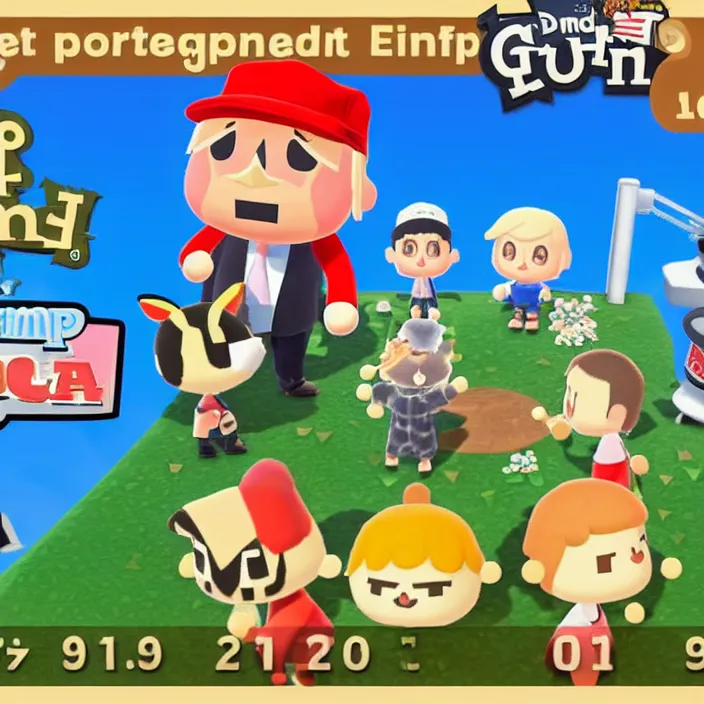 Image similar to donald trump as an animal crossing character, game screenshot