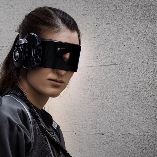 Image similar to photographic portrait of a techwear woman holding a Glock 18, closeup, on the rooftop of a futuristic city at night, sigma 85mm f/1.4, 4k, depth of field, high resolution, 4k, 8k, hd, full color