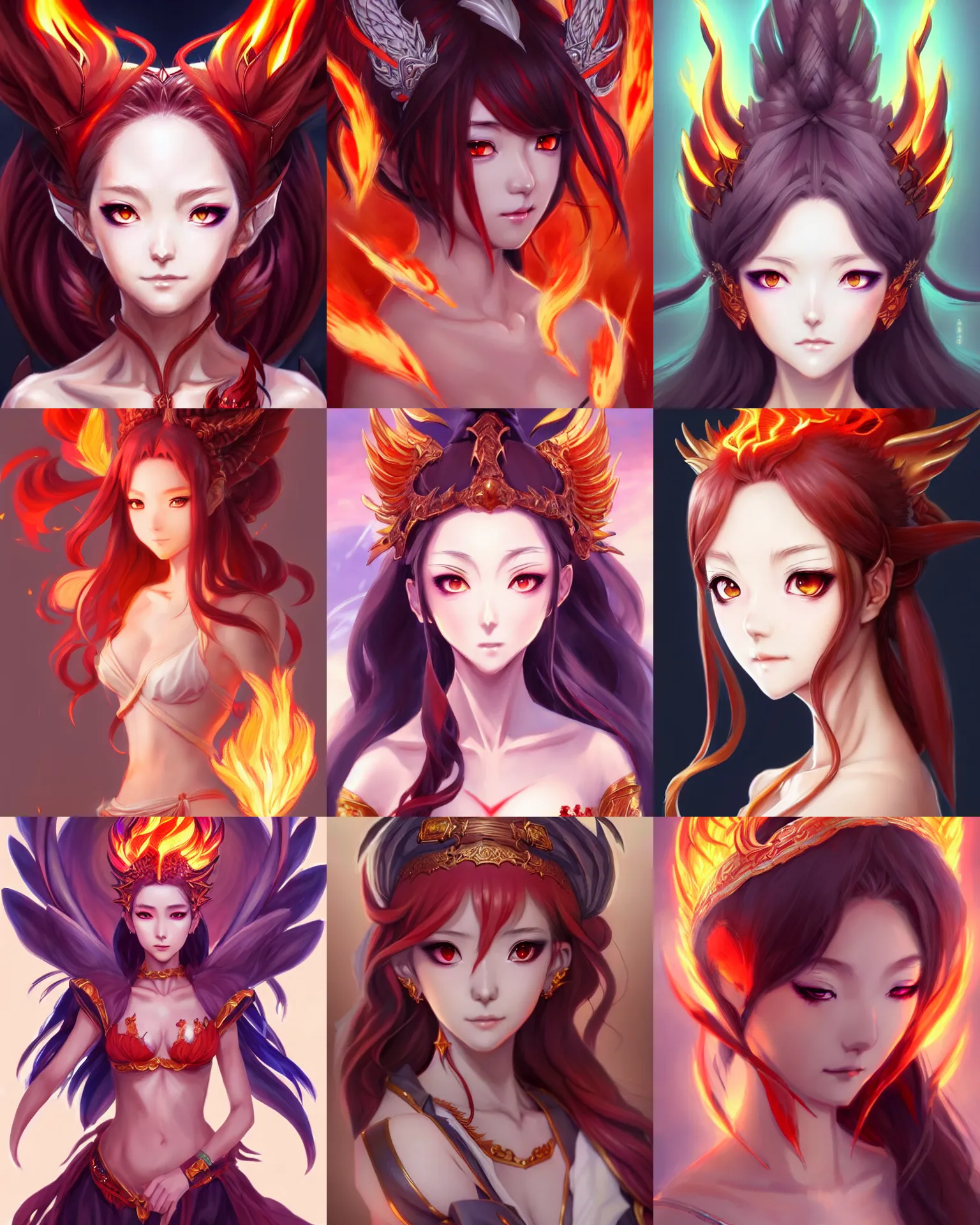Prompt: character concept art of an anime goddess of fire dragons | | cute - fine - face, pretty face, realistic shaded perfect face, fine details by artgerm, wlop, rossdraws, james jean, andrei riabovitchev, bangkuart, and sakimichan, seoul, south korea, trending on artstation