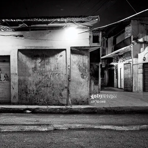 Image similar to fotografia of nothingness on the favela street at night after the war between humans and AIs by hasior