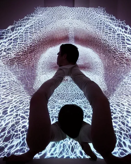 Image similar to !dream projection design installation, projections on human body