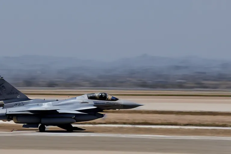 Image similar to photo of an f16 fighter jet in fligh, launching missles