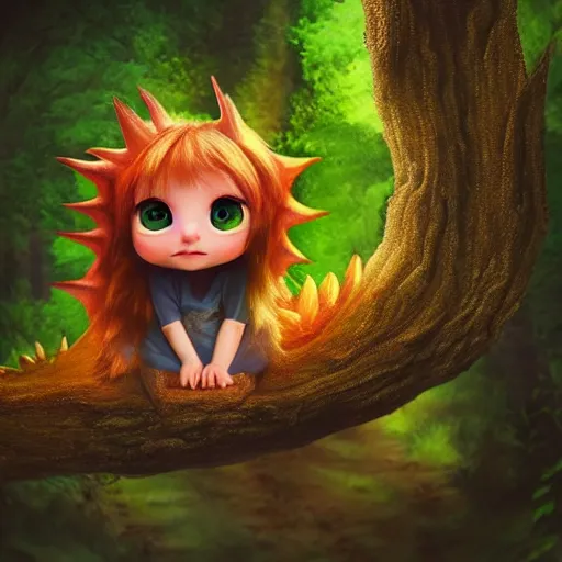 Image similar to very very very very cute chibi baby dragon, portrait, pixar style, forest background, cinematic lighting, award winning creature portrait photography