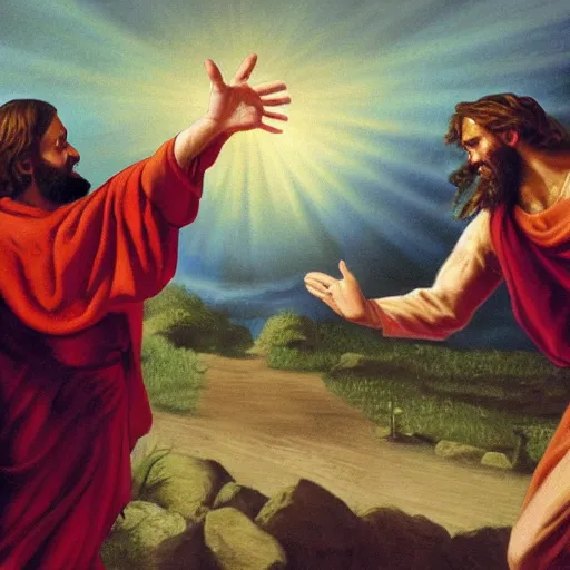 Image similar to POV fistfight with Jesus