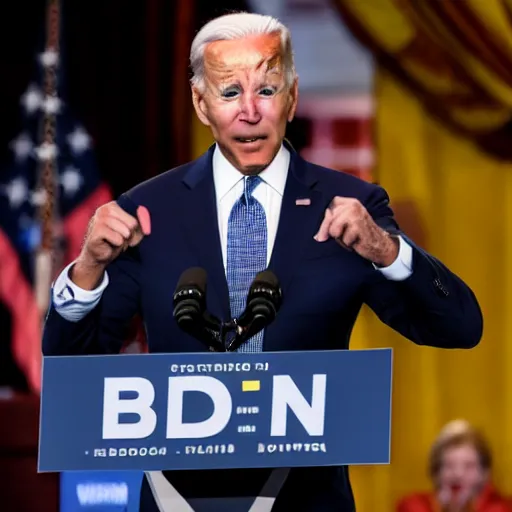 Prompt: joe biden cries on stage