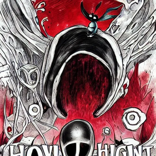 Image similar to hollow knight. Corrupted. High detail. Cover art. No text. Red