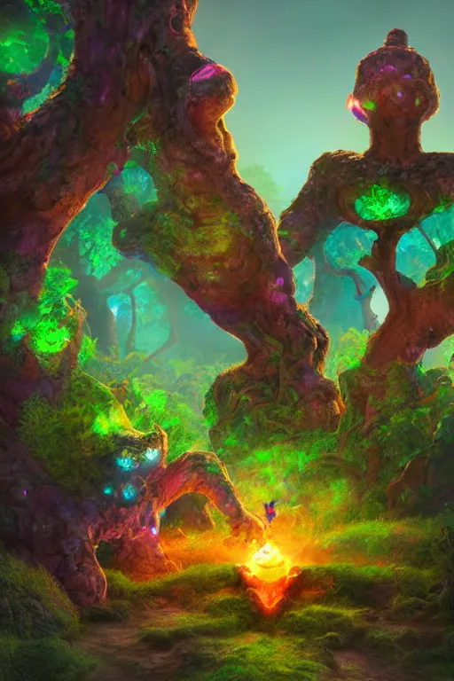 Image similar to arcane fantasy art giant golem elemental wood rock bastion forged gemstone enchanted forest troll, global illumination ray tracing hdr fanart arstation by sung choi and eric pfeiffer and gabriel garza and casper konefal lisa frank zbrush central hardmesh radiating a glowing aura