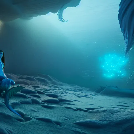 Image similar to inside a an ethereal underwater mermaid city, extremely detailed, 8k, HDR, award-winning, octane render, trending on artstation, volumetric lighting