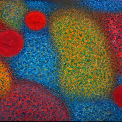 Image similar to abstract oil painting of complex cellular structures