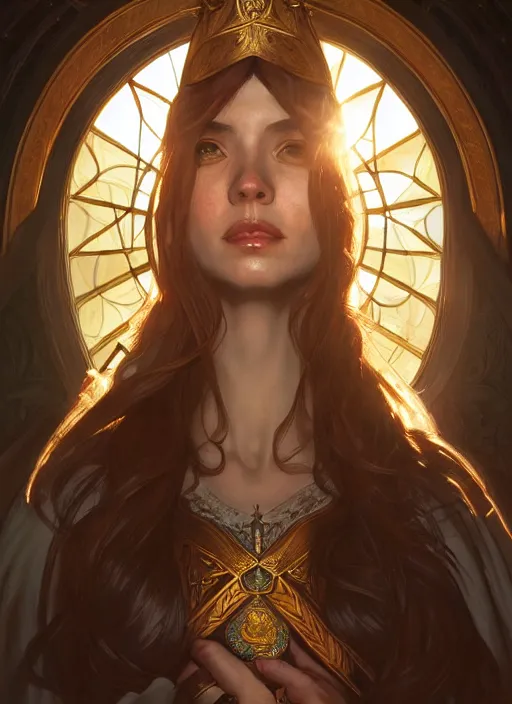 Prompt: perfectly - centered - portrait of a beautiful templar lady, light comes from the window, intricate, highly detailed, digital painting, artstation, concept art, smooth, sharp focus, illustration, unreal engine 5, 8 k, art by artgerm and greg rutkowski and alphonse mucha